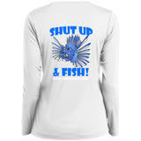 Trippie Hooks "Shut Up & Fish!"  Ladies’ Long Sleeve Performance V-Neck Tee