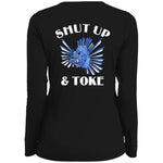 TRIPPIE HOOKS Shut Up & Toke Ladies' Moisture-Wicking Long Sleeve V-Neck Tee