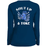 TRIPPIE HOOKS Shut Up & Toke Ladies' Moisture-Wicking Long Sleeve V-Neck Tee